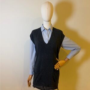 J. Jill Silk Cotton Knit Sweater Vest Tunic Grey Speckled Pockets Size M